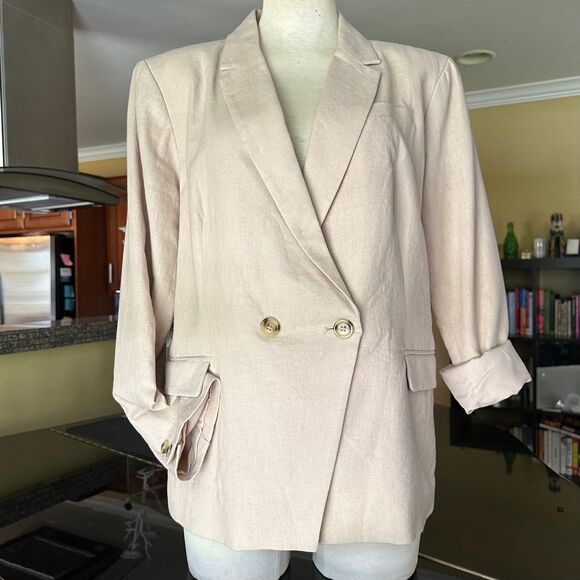 Katherine Barclay Beige Linen Blend Double Breasted Blazer XL - Picture 1 of 12